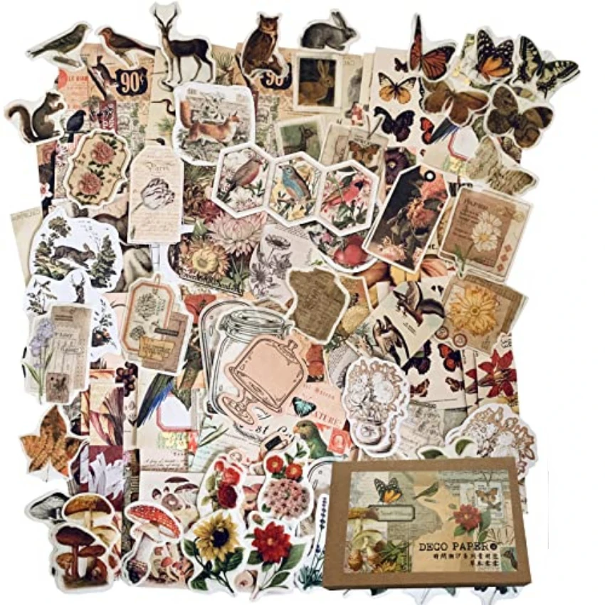Vintage Junk Journal Scrapbooking Paper - Adesivos Vintage para Diário Estético -