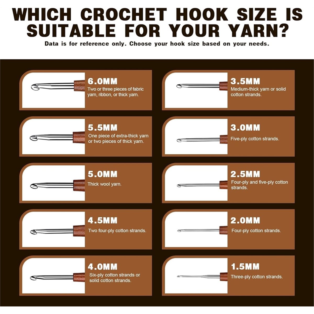 Wooden Crochet Hooks Ergonomic Handle - Conjunto de 5 Agulhas de Crochê