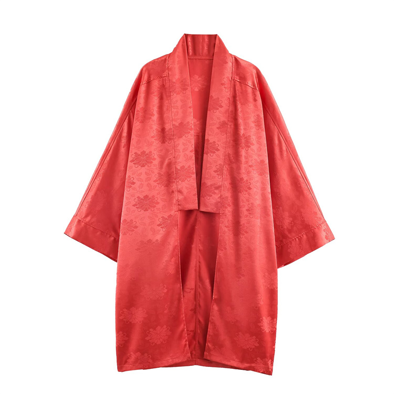 Embroidery - Quimono Feminino de Cetim Jacquard Floral