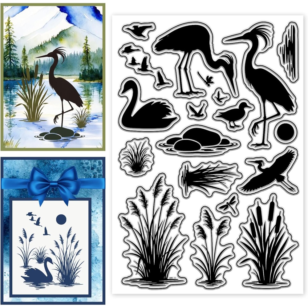 Clear Silicone Stamps For Card Making - Carimbos Transparentes com Padrão de Aves