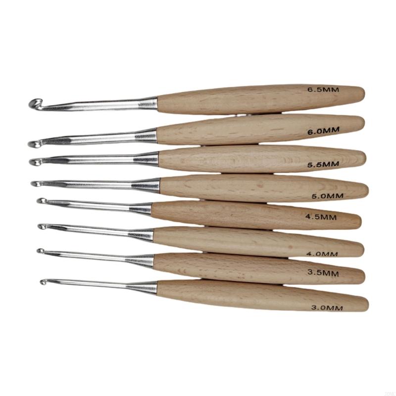 Wooden Crochet Hooks Ergonomic Handle - 8 pçs gancho crochê ergonômico para