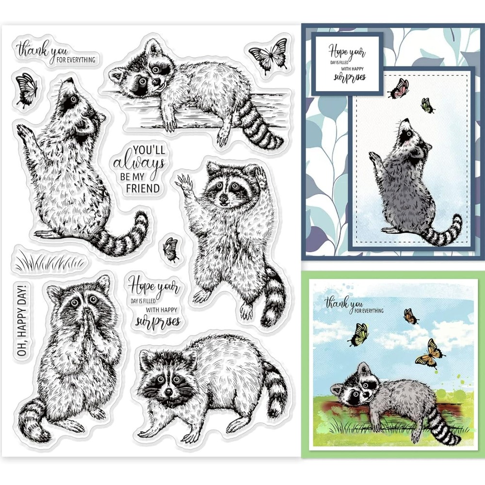 Clear Silicone Stamps For Card Making - Guaxinins Realistas Selos Claros, Animais, Borboleta,