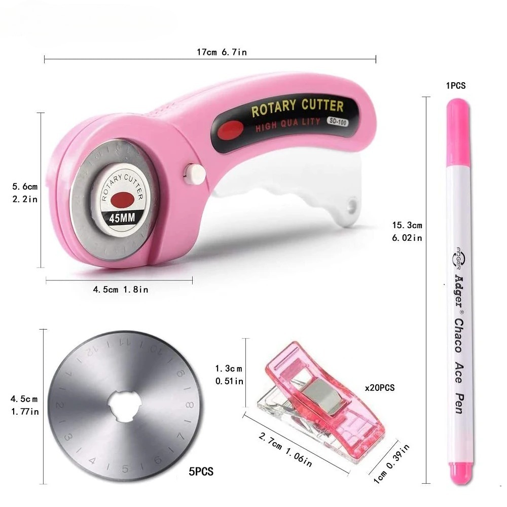 Rotary Cutter For Fabric 45Mm - Conjunto de Cortador Rotativo de 45mm