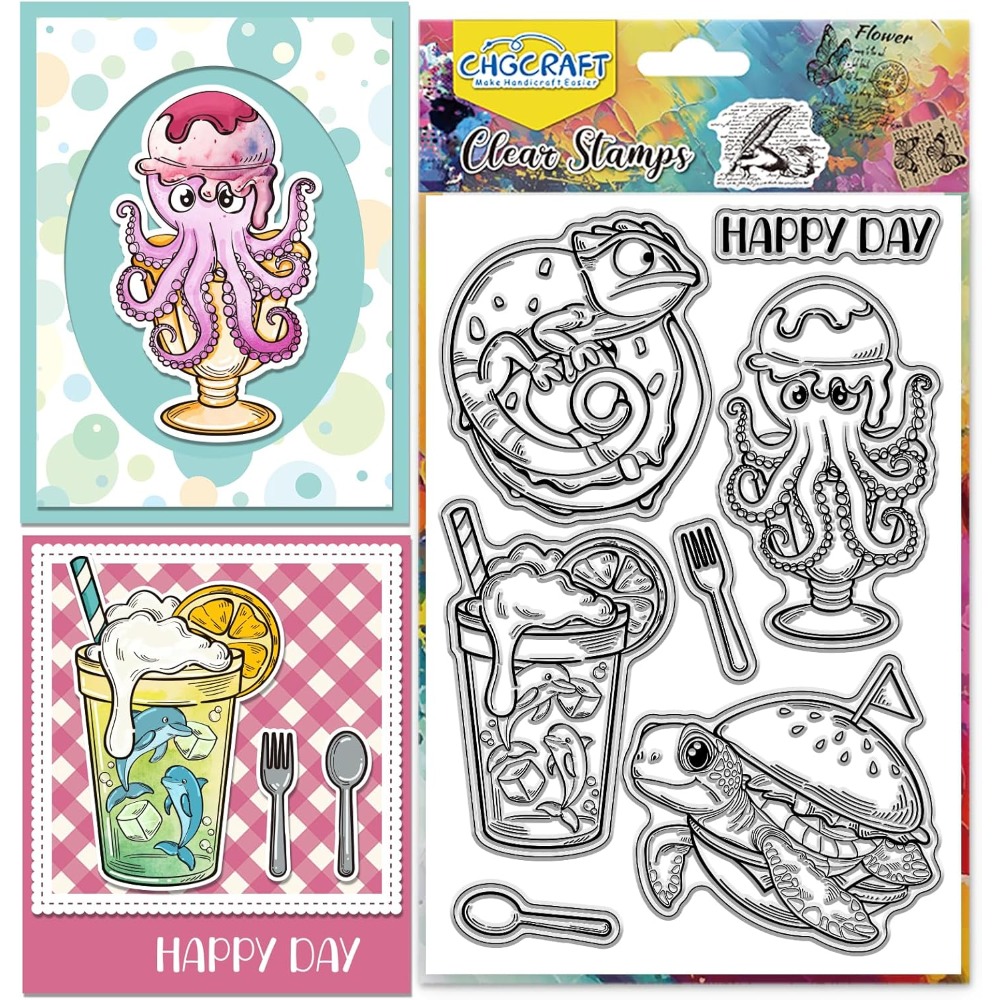 Clear Silicone Stamps For Card Making - Selos claros de animais marinhos, tartarugas,