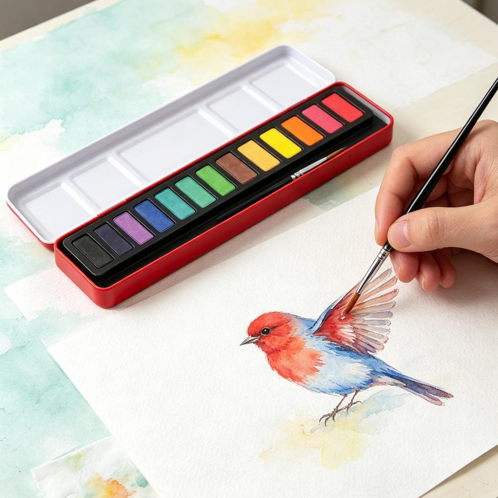Watercolor Paint Set Solid Pigment - Conjunto de Tintas Aquarela Portátil, Pigmentos