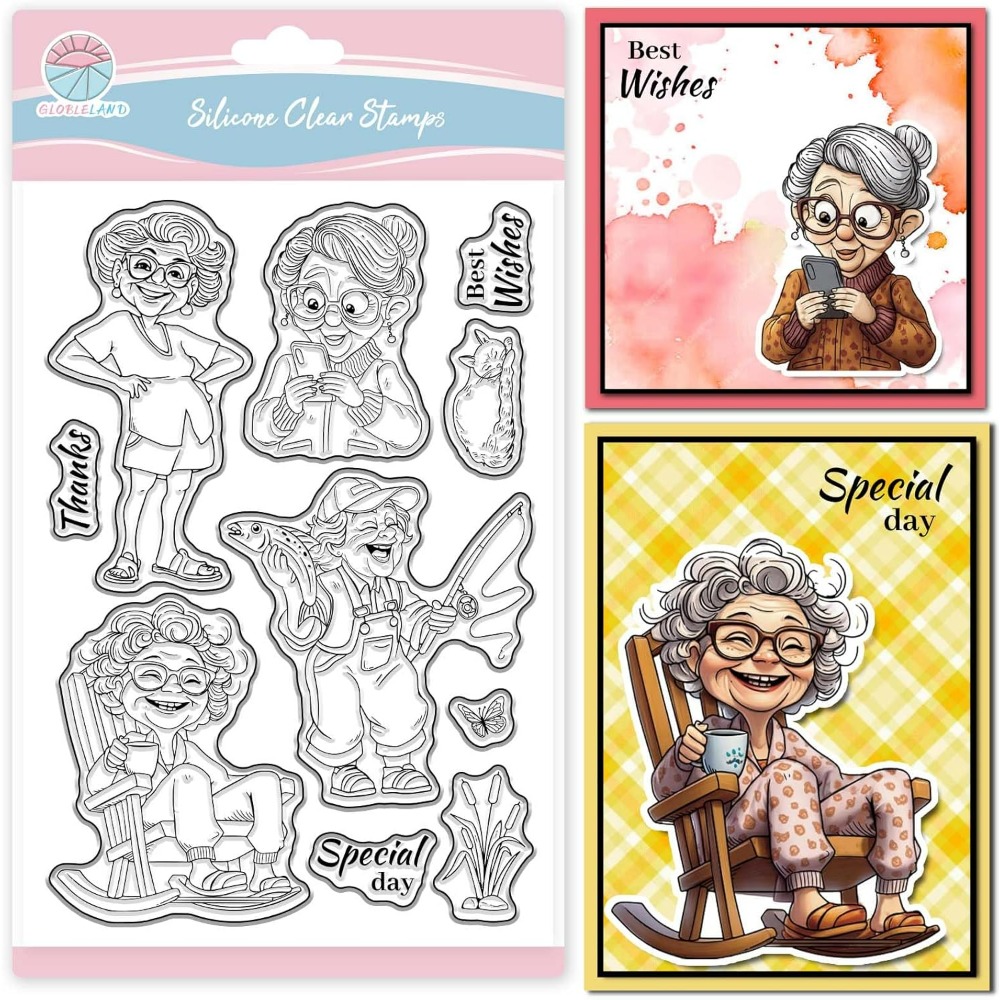 Clear Silicone Stamps For Card Making - Selos claros da velha senhora sorridente