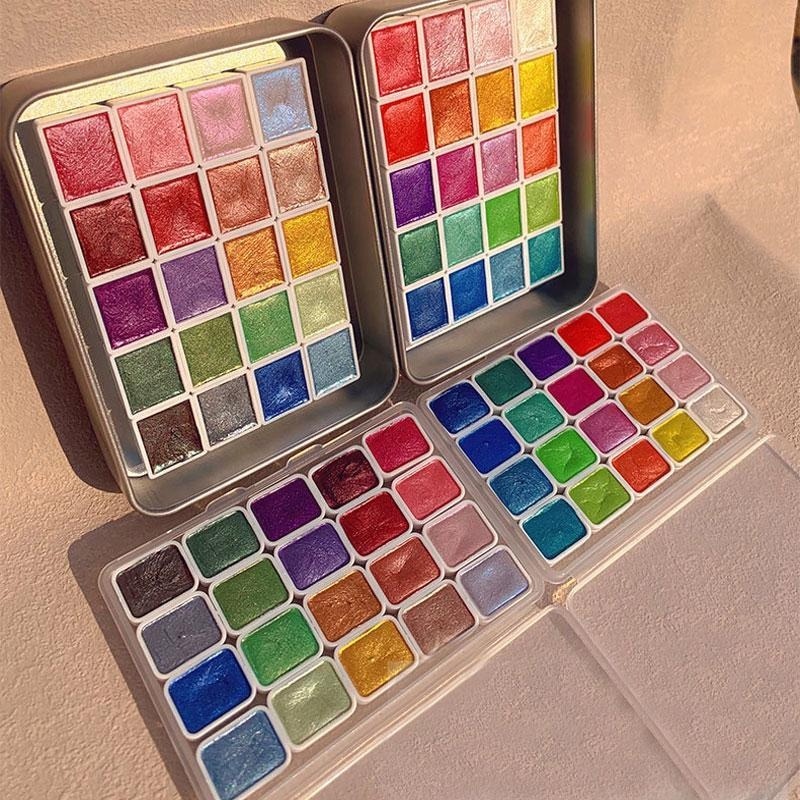 Watercolor Paint Set Solid Pigment - Tintas peroladas portáteis 20 cores sólidas