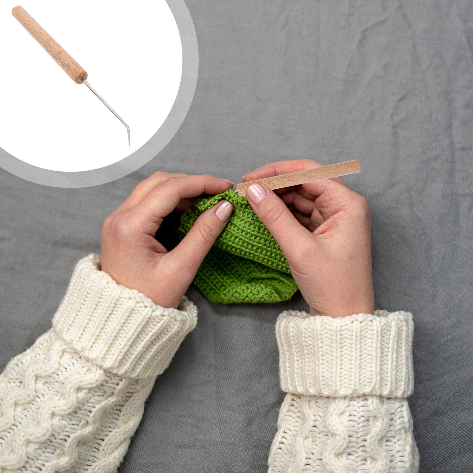 Wooden Crochet Hooks Ergonomic Handle - Conjunto de 1 agulha de crochê