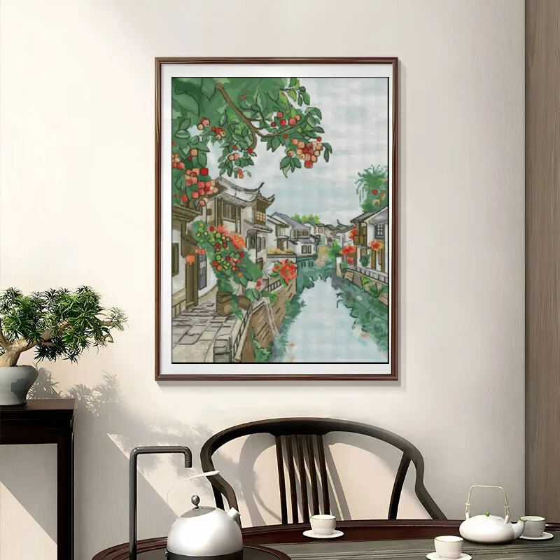 Cross Stitch Stamped Kits Beginners - [CC904-Water Town Jiangnan] Kit de Ponto