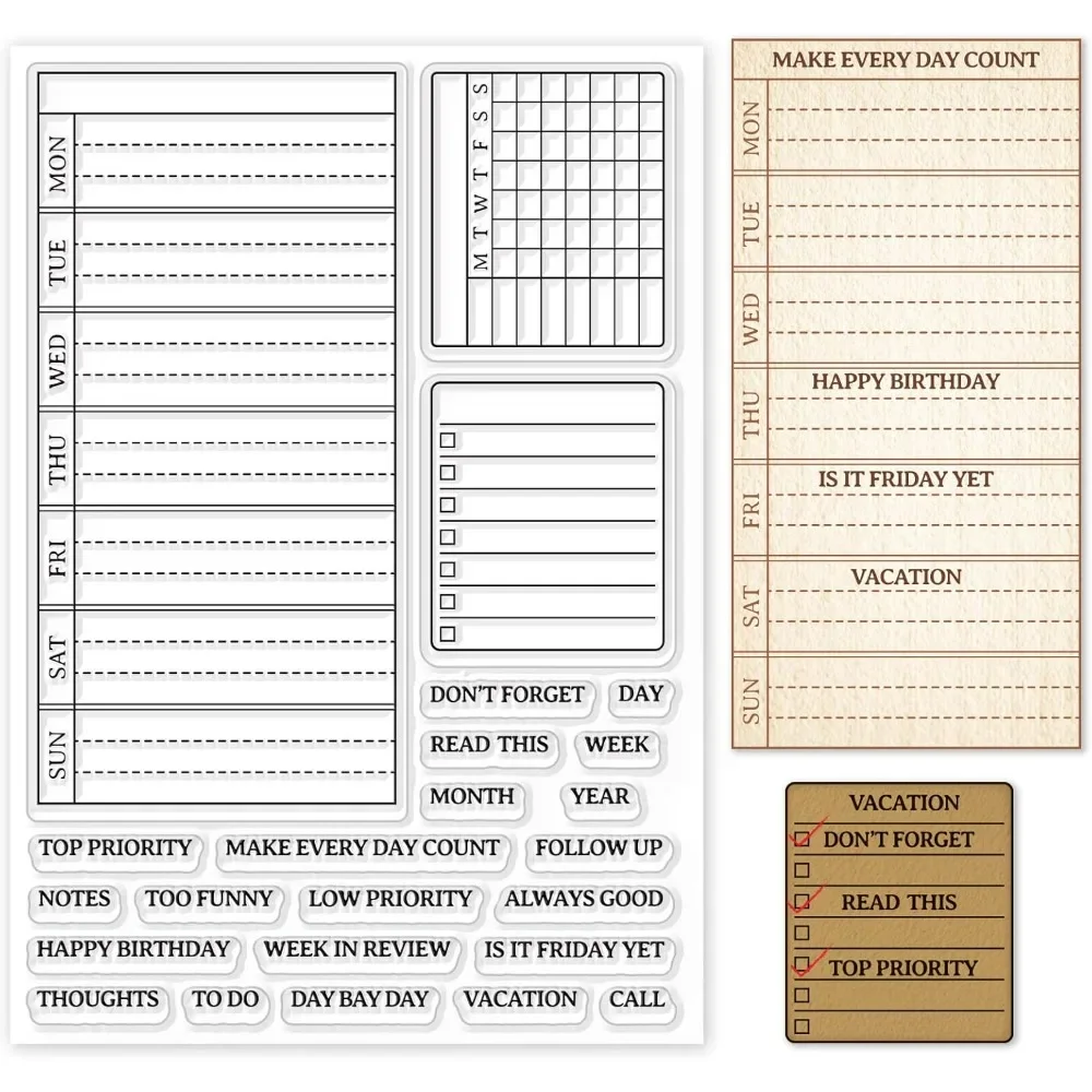Clear Silicone Stamps For Card Making - Plan semanal selo claro calendário agenda