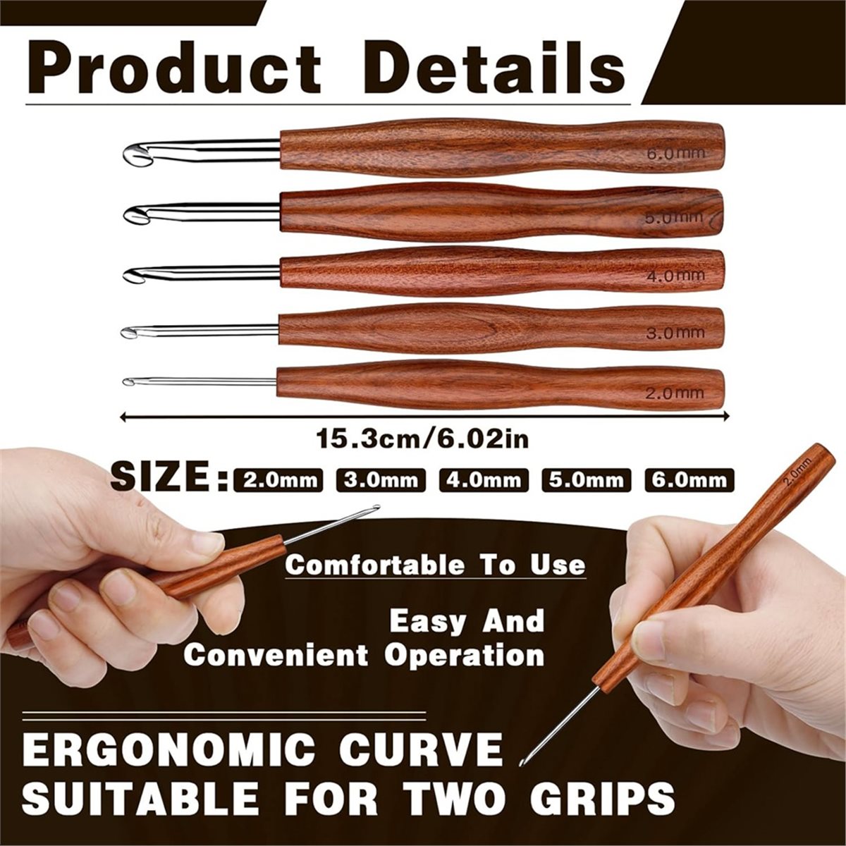 Conjunto de 5 Agulhas de Croch - Wooden Crochet Hooks Ergonomic Handle avaliação e preço