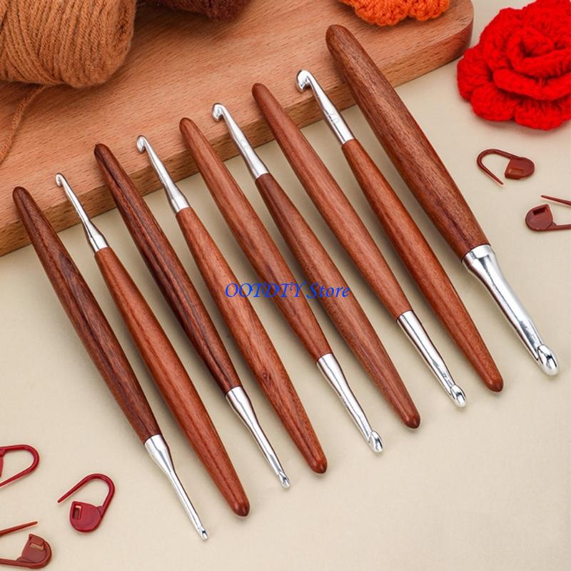 367a 8 peças agulha ergonômica - Wooden Crochet Hooks Ergonomic Handle avaliação e preço
