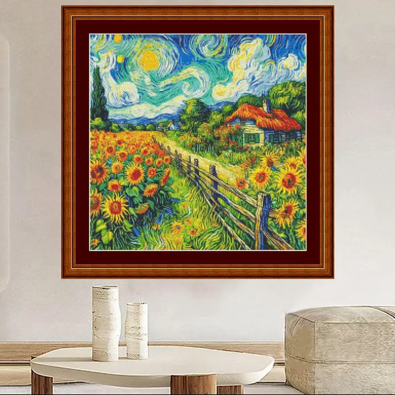 [[CC4656-Série Van Gogh Fazend - Cross Stitch Stamped Kits Beginners avaliação e preço
