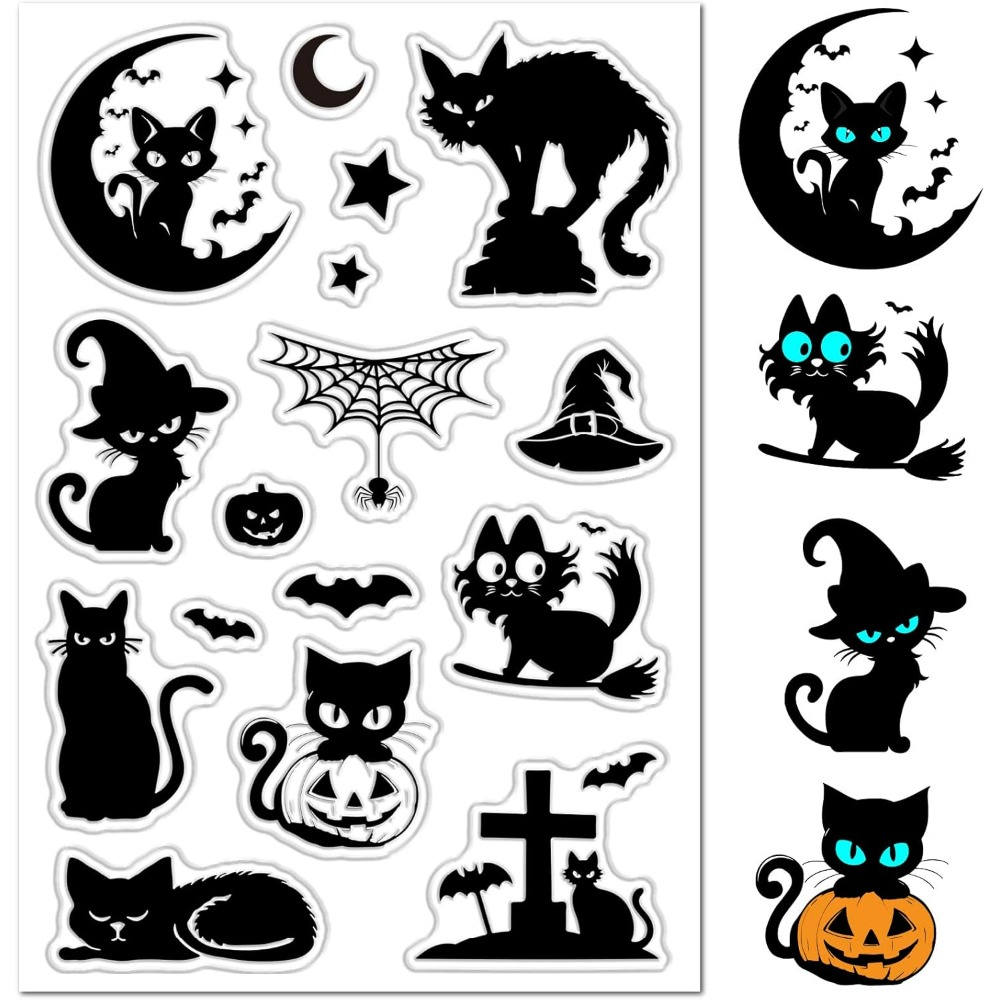 Halloween gatos pretos selos d - Clear Silicone Stamps For Card Making avaliação e preço