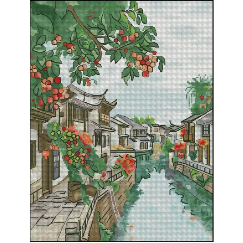 [CC904-Water Town Jiangnan] Ki - Cross Stitch Stamped Kits Beginners avaliação e preço