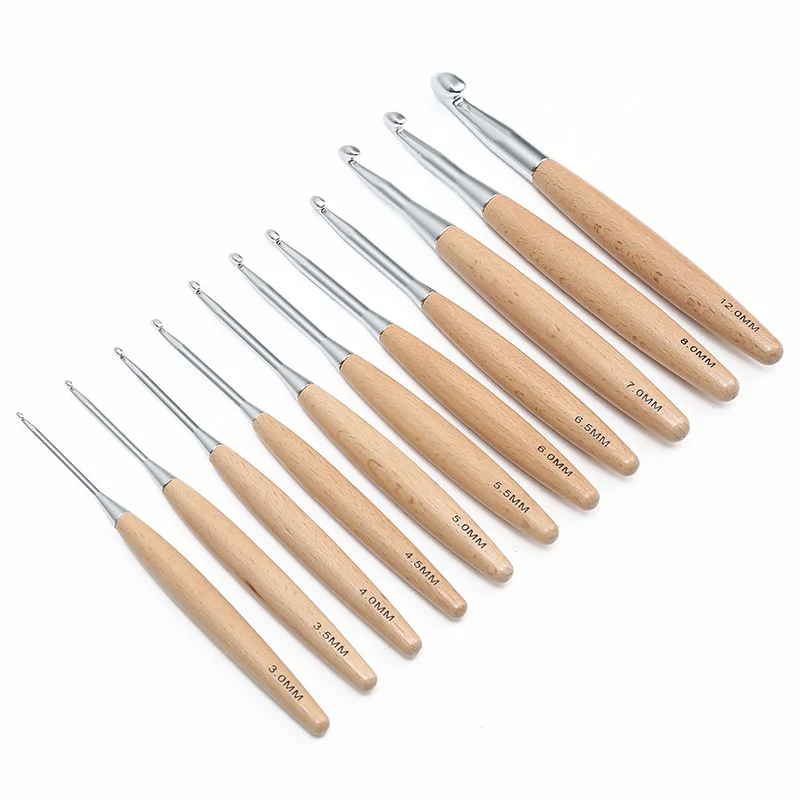 1/11 peças Agulhas de Crochê c - Wooden Crochet Hooks Ergonomic Handle avaliação e preço